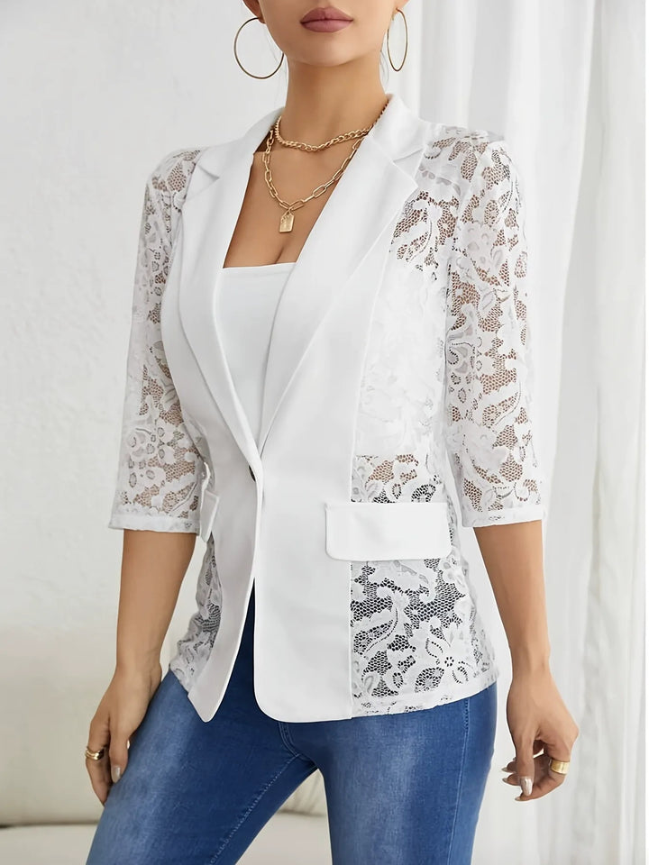 Women's Notched Lapel Single Breasted One-button 3/4 Sleeves Blazer with Lace