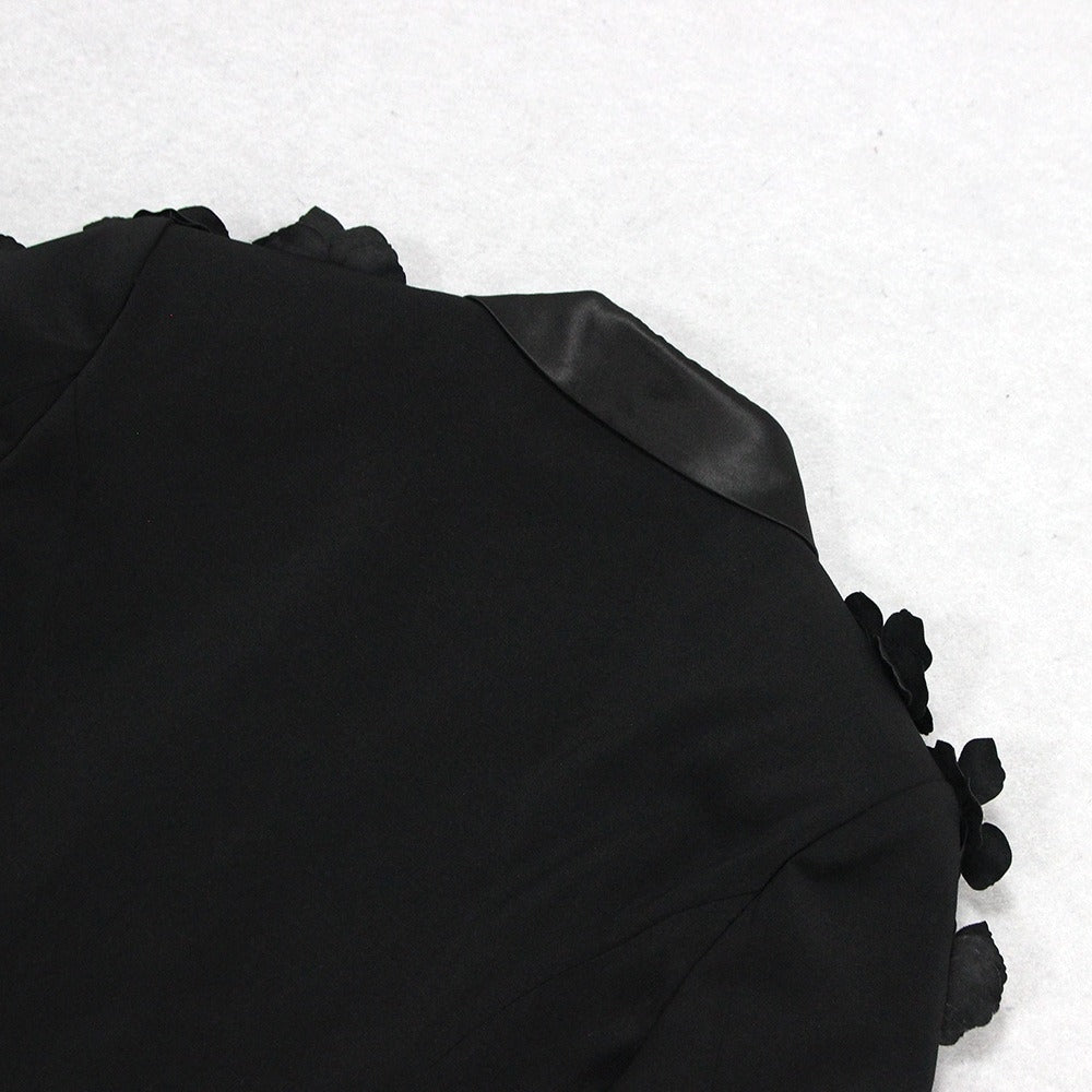 Women's 2 Pieces Plunge V-Neck Long Sleeves Suits with 3D Flowers & Pearls