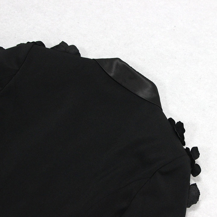 Women's 2 Pieces Plunge V-Neck Long Sleeves Suits with 3D Flowers & Pearls