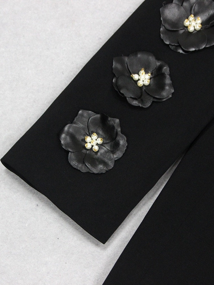 Women's 2 Pieces Plunge V-Neck Long Sleeves Suits with 3D Flowers & Pearls