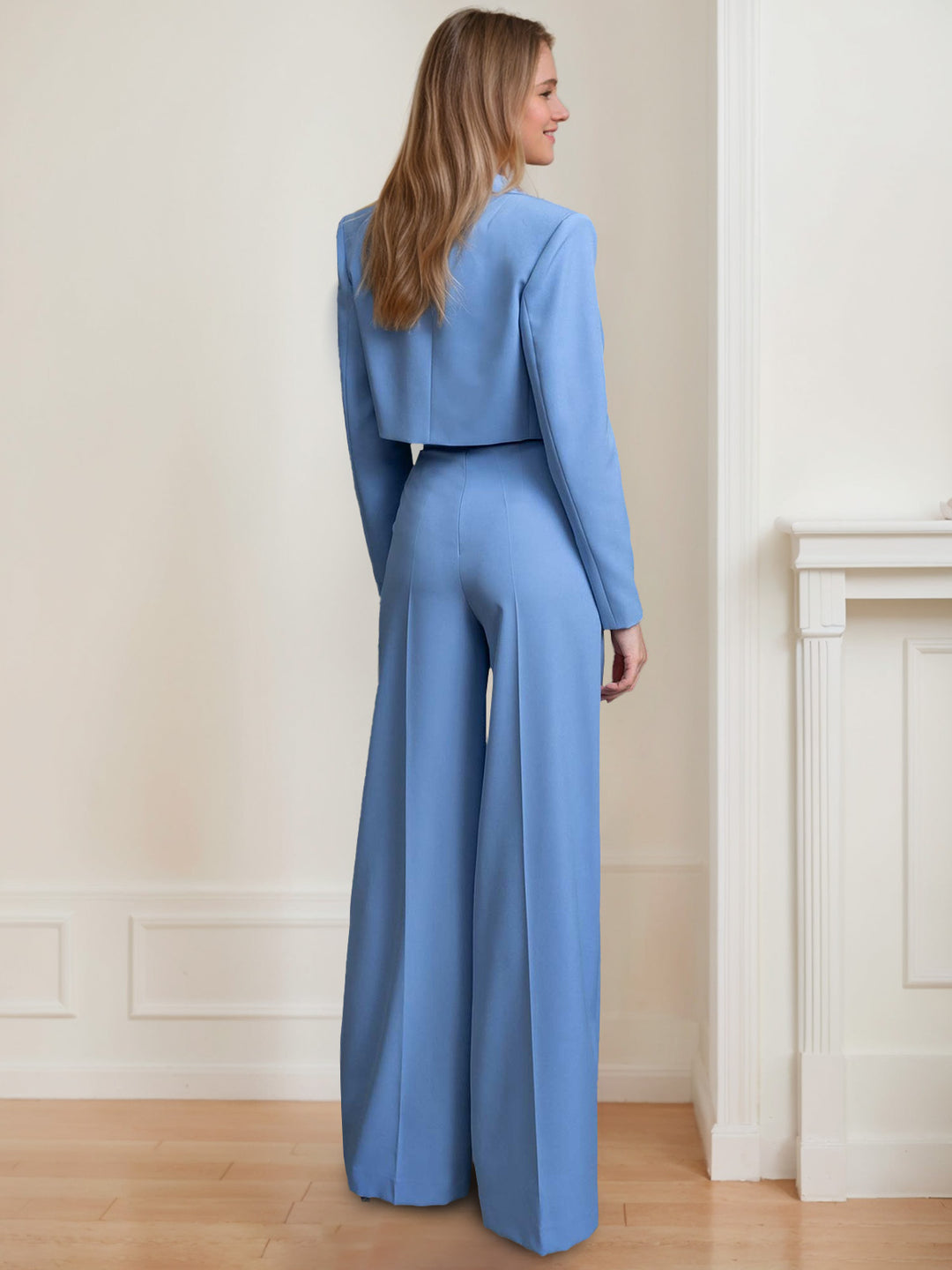 Women's 2 Pieces Notched Lapel Long Sleeves Suits with Beading Straps & Belt