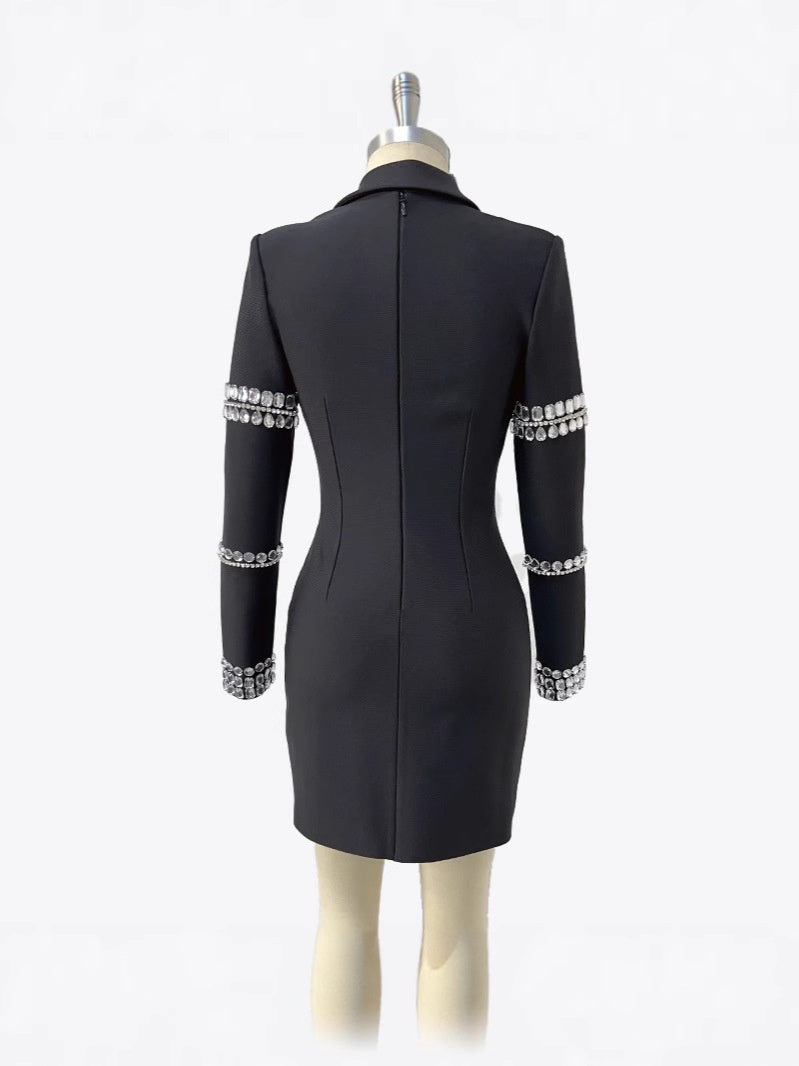 Sheath/Column V-Neck Women's Suits Long Sleeves Party Knee-Length Stretch Satin