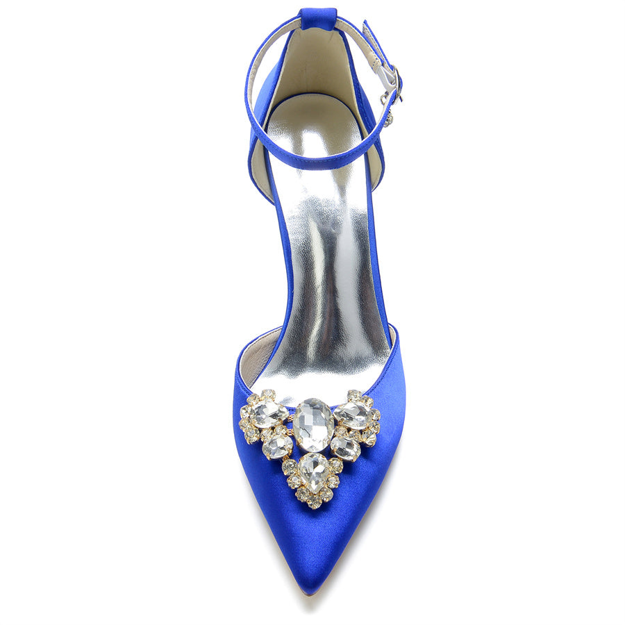 Women's Wedding Shoes Pointed Toe Stiletto Heel Bridal Shoes with Rhinestones