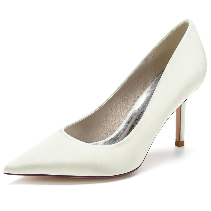 Women's Wedding Silk Satin Stiletto Heel Pointed Toe Minimalist Bridal Shoes