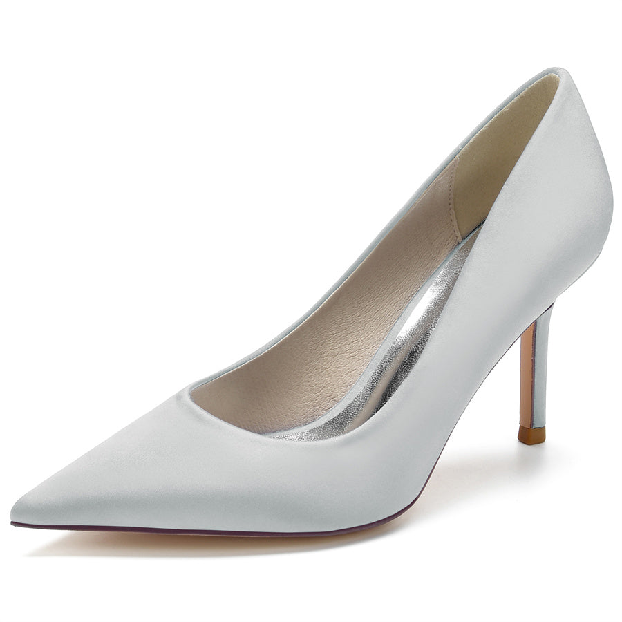 Women's Wedding Silk Satin Stiletto Heel Pointed Toe Minimalist Bridal Shoes