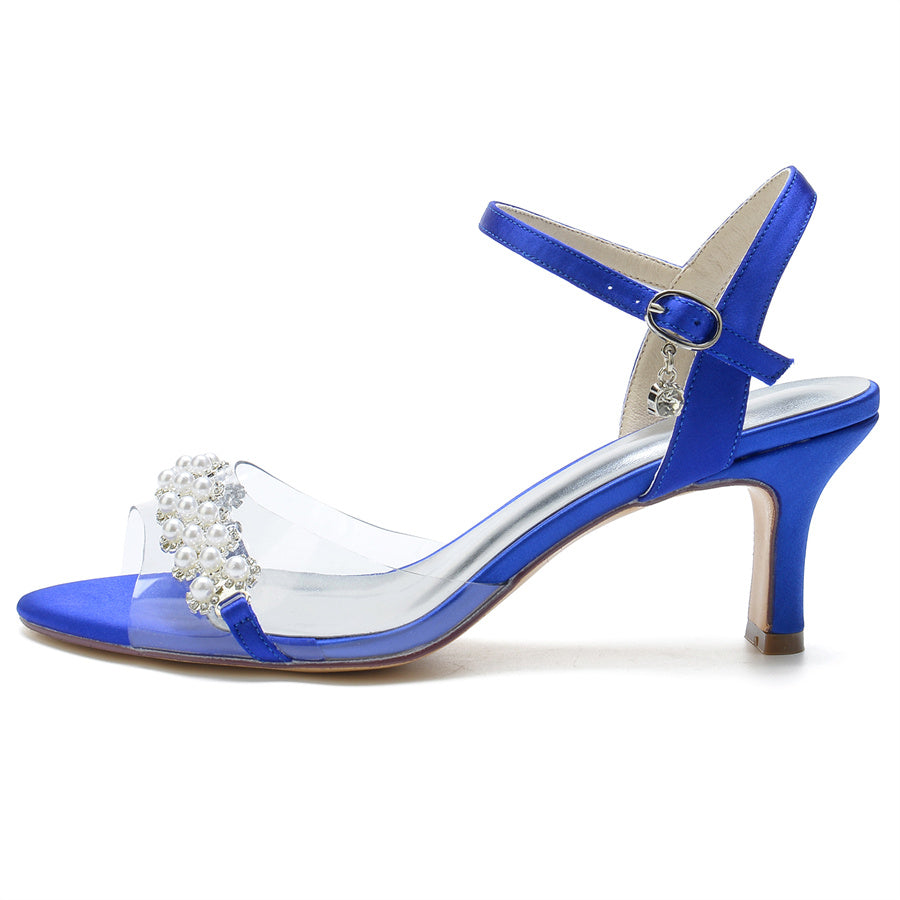 Women's Wedding Shoes Elegant Mid Heel Opened Toe Bridal Shoes with Pearls