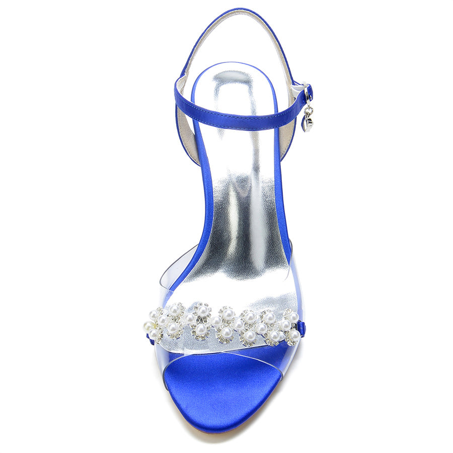 Women's Wedding Shoes Elegant Mid Heel Opened Toe Bridal Shoes with Pearls