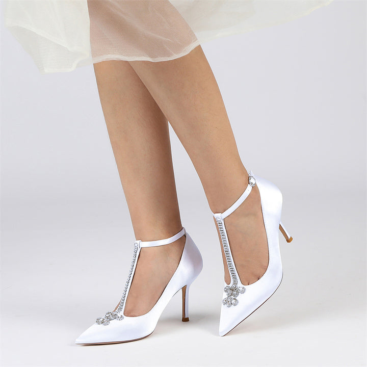 Women's Wedding Shoes Pointed Toe Stiletto Heel Classical Bridal Shoes with Rhinestones