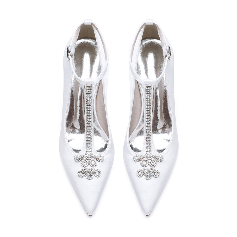 Women's Wedding Shoes Pointed Toe Stiletto Heel Classical Bridal Shoes with Rhinestones