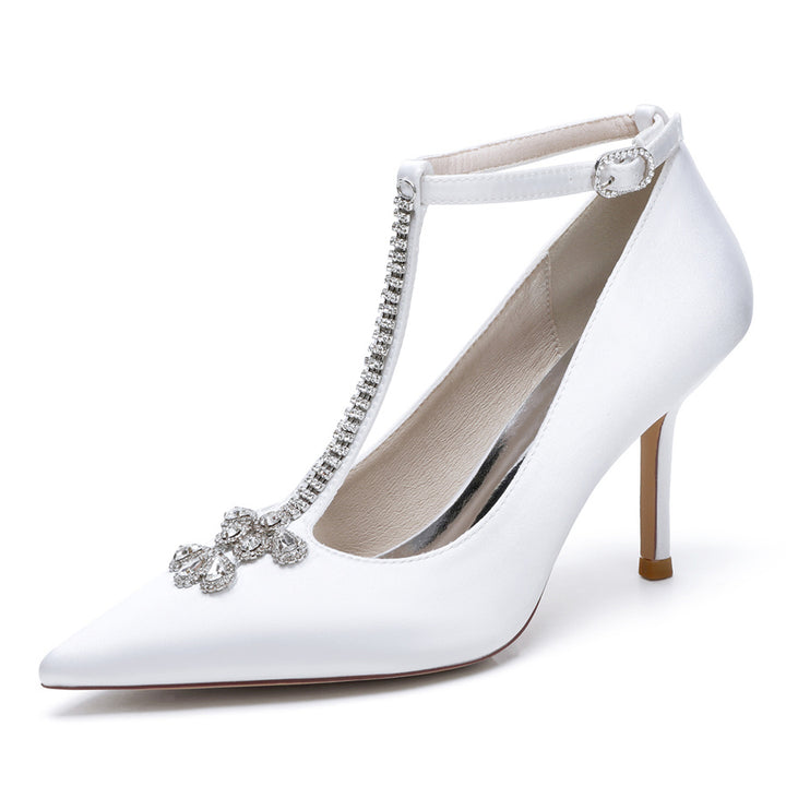 Women's Wedding Shoes Pointed Toe Stiletto Heel Classical Bridal Shoes with Rhinestones