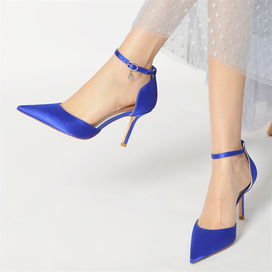 Women's Wedding Shoes Silk Satin Pointed Toe High Heel Buckle Minimalist Bridal Shoes