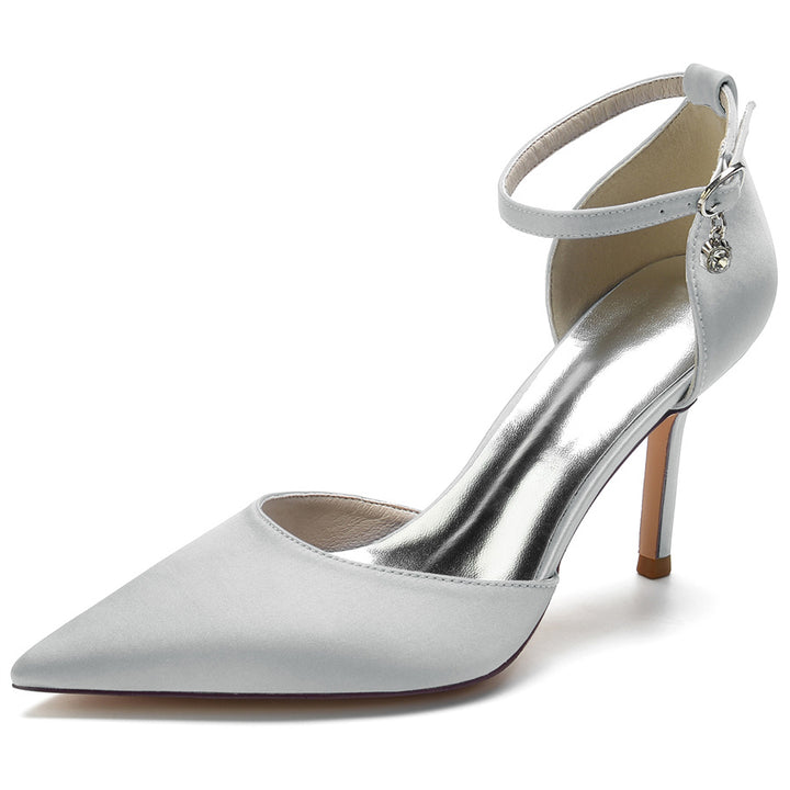 Women's Wedding Shoes Silk Satin Pointed Toe High Heel Buckle Minimalist Bridal Shoes