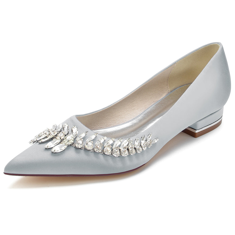 Women's Wedding Shoes Pointed Toe Low Heel Bridal Shoes with Rhinestones