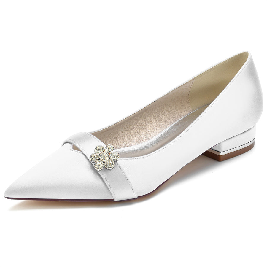 Women's Wedding Shoes Pointed Toe Low Heel Bridal Shoes with Crystals Flower, White Women's Wedding Shoes Pointed Toe Low Heel Bridal Shoes with Crystals Flower, White