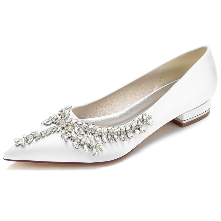 Women's Wedding Shoes Pointed Toe Low Heel Bridal Shoes with Crystals