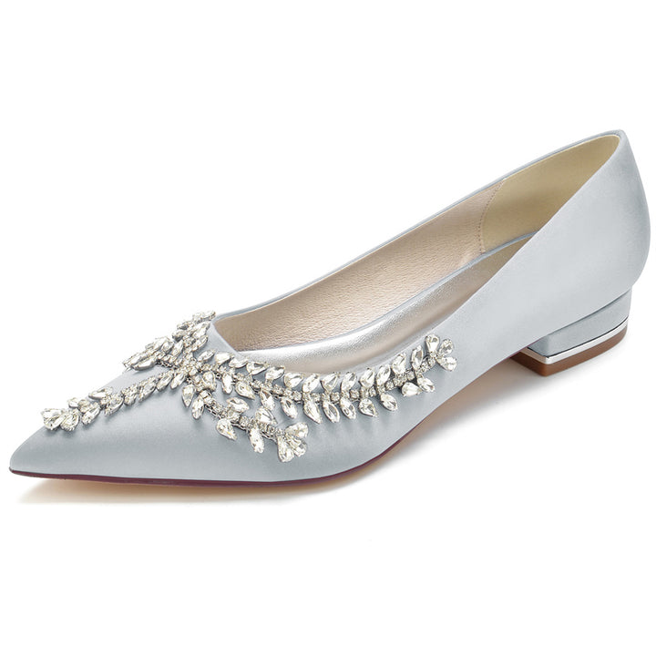 Women's Wedding Shoes Pointed Toe Low Heel Bridal Shoes with Crystals