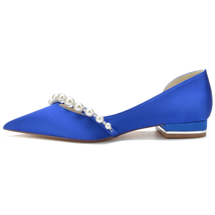 Women's Wedding Shoes Elegant Pointed Toe Low Heel Bridal Shoes with Pearls