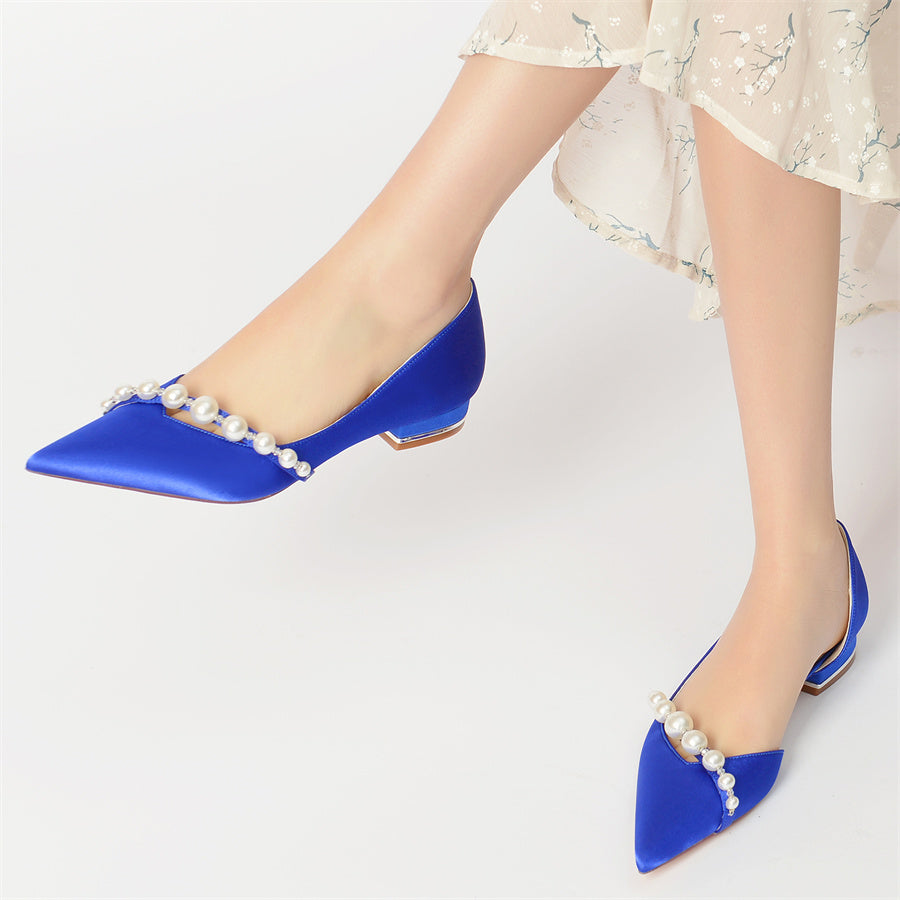 Women's Wedding Shoes Elegant Pointed Toe Low Heel Bridal Shoes with Pearls