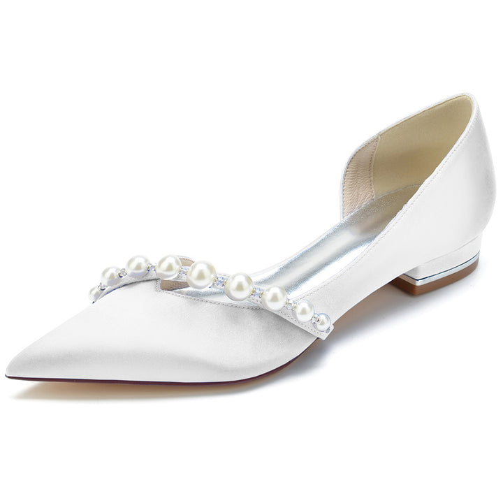 Women's Wedding Shoes Elegant Pointed Toe Low Heel Bridal Shoes with Pearls