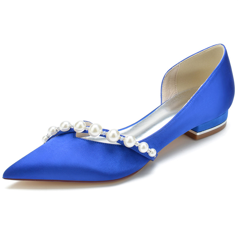 Women's Wedding Shoes Elegant Pointed Toe Low Heel Bridal Shoes with Pearls