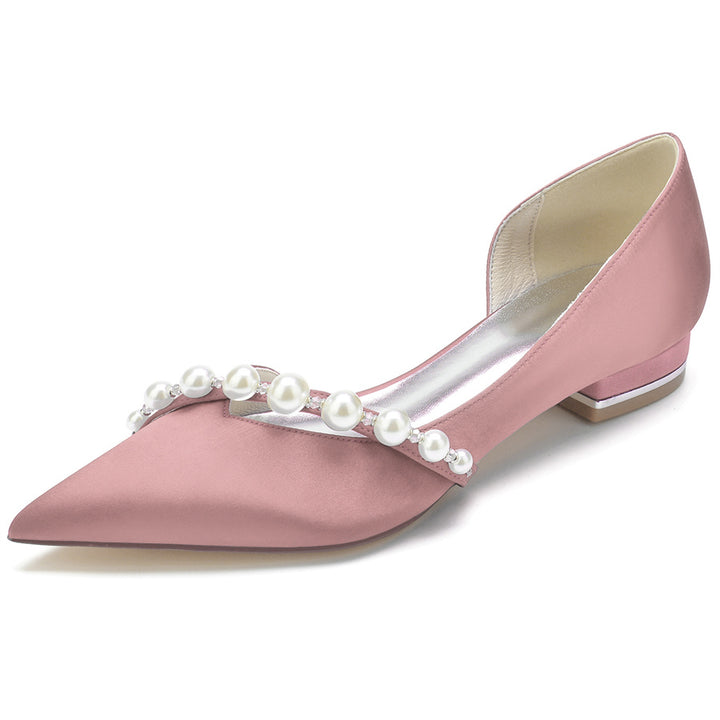 Women's Wedding Shoes Elegant Pointed Toe Low Heel Bridal Shoes with Pearls