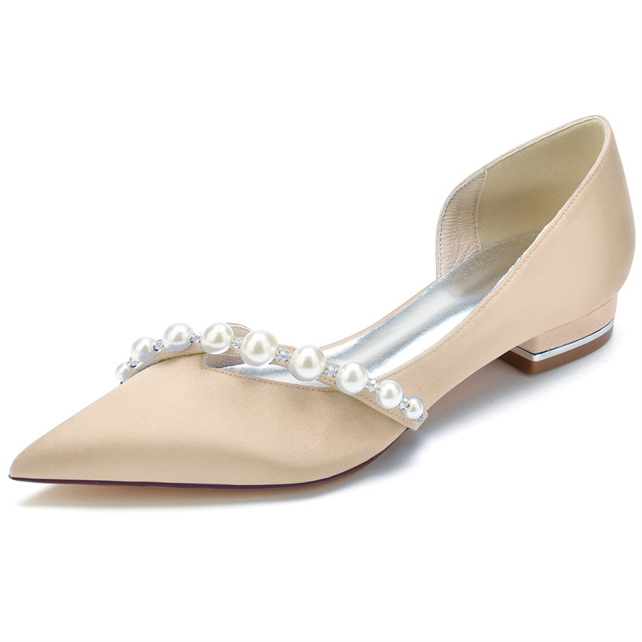 Women's Wedding Shoes Elegant Pointed Toe Low Heel Bridal Shoes with Pearls