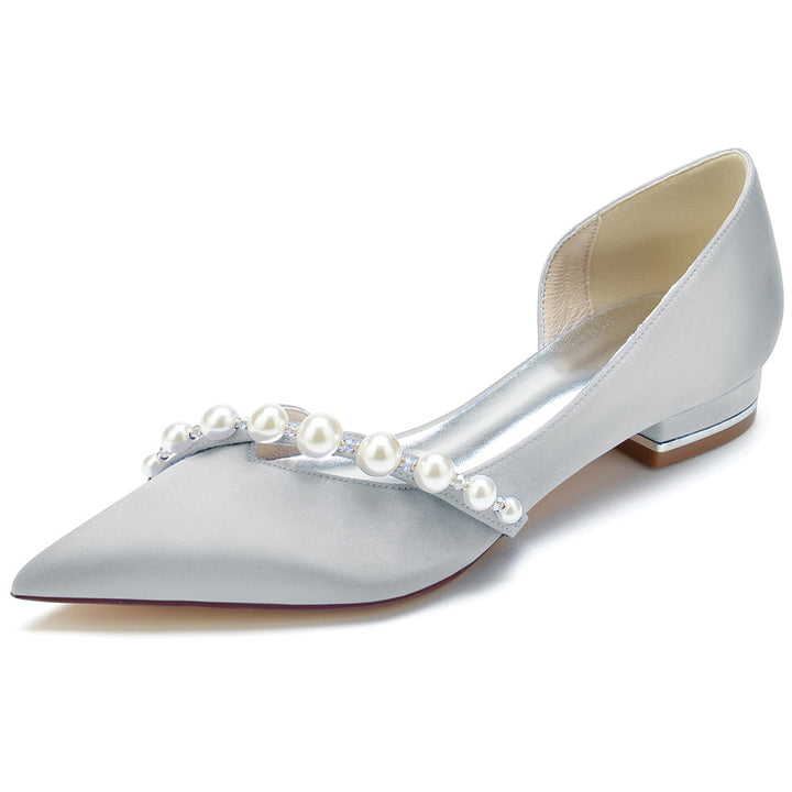 Women's Wedding Shoes Elegant Pointed Toe Low Heel Bridal Shoes with Pearls