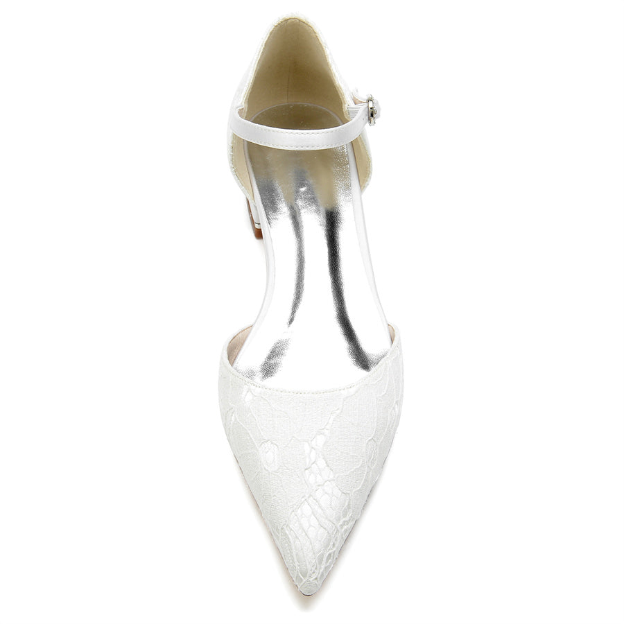 Women's Wedding Shoes Minimalist Pointed Toe Low Heel Lace Bridal Shoes