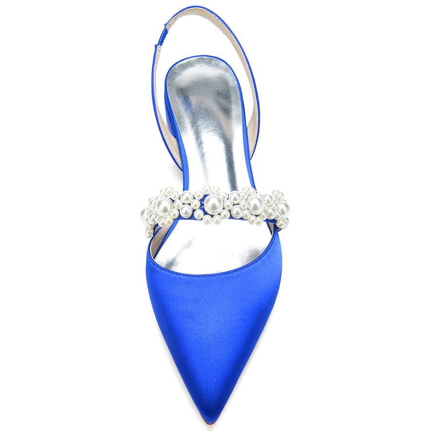 Women's Wedding Shoes Pointed Toe Low Heel Elegant Bridal Shoes with Pearls