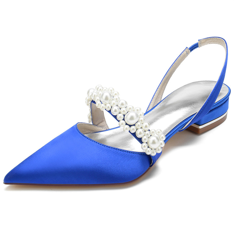 Women's Wedding Shoes Pointed Toe Low Heel Elegant Bridal Shoes with Pearls