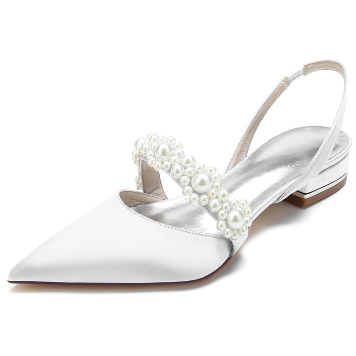 Women's Wedding Shoes Pointed Toe Low Heel Elegant Bridal Shoes with Pearls