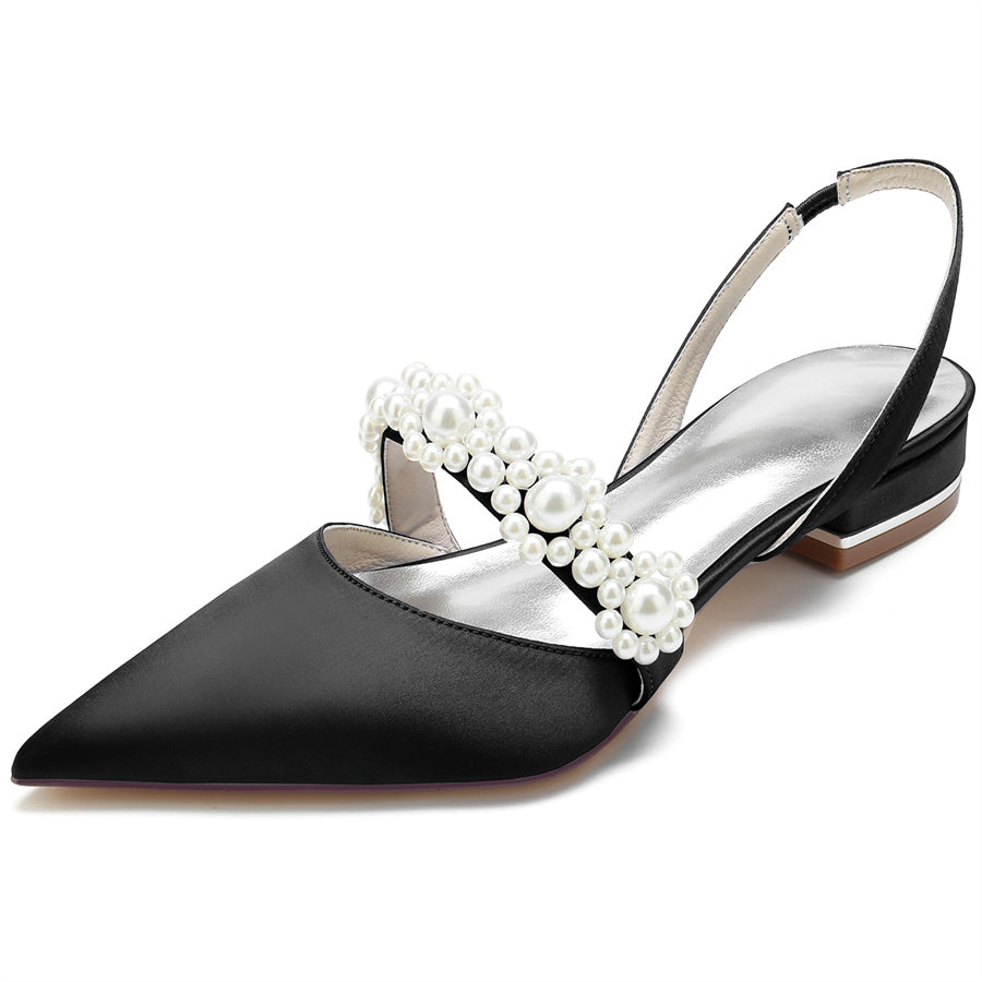 Women's Wedding Shoes Pointed Toe Low Heel Elegant Bridal Shoes with Pearls