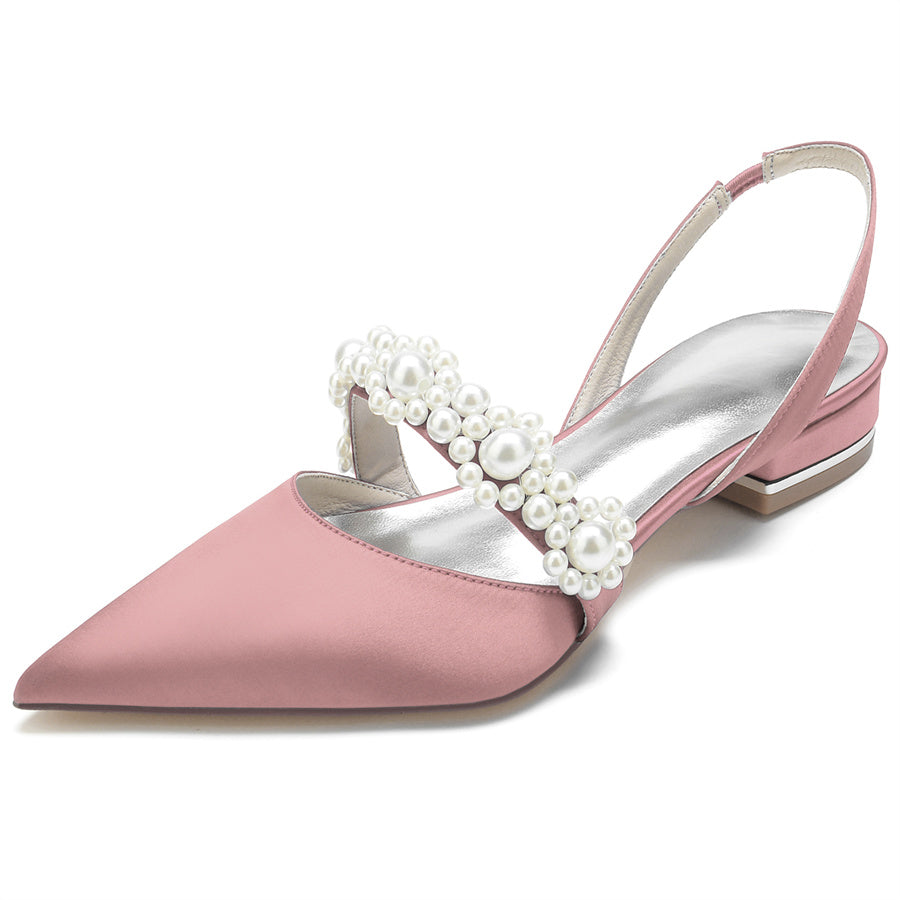 Women's Wedding Shoes Pointed Toe Low Heel Elegant Bridal Shoes with Pearls