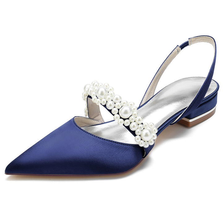 Women's Wedding Shoes Pointed Toe Low Heel Elegant Bridal Shoes with Pearls