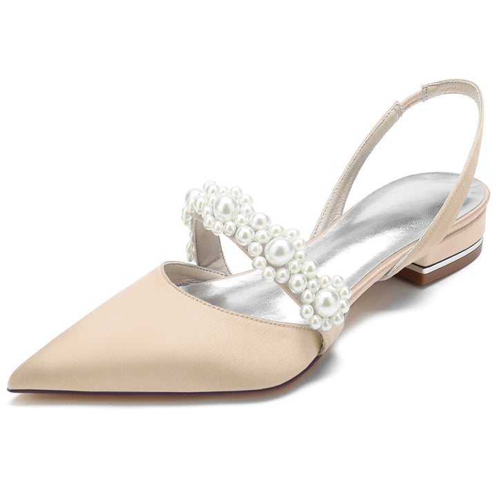 Women's Wedding Shoes Pointed Toe Low Heel Elegant Bridal Shoes with Pearls