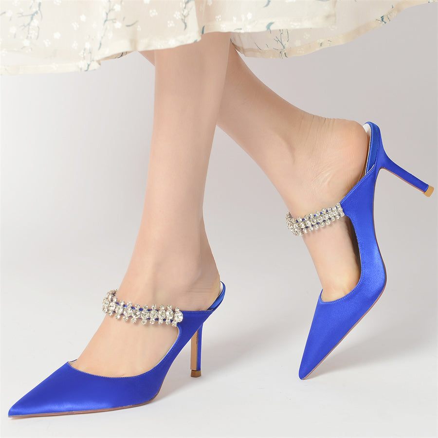 Women's Wedding Shoes Pointed Toe High Heel Bridal Shoes with Rhinestones