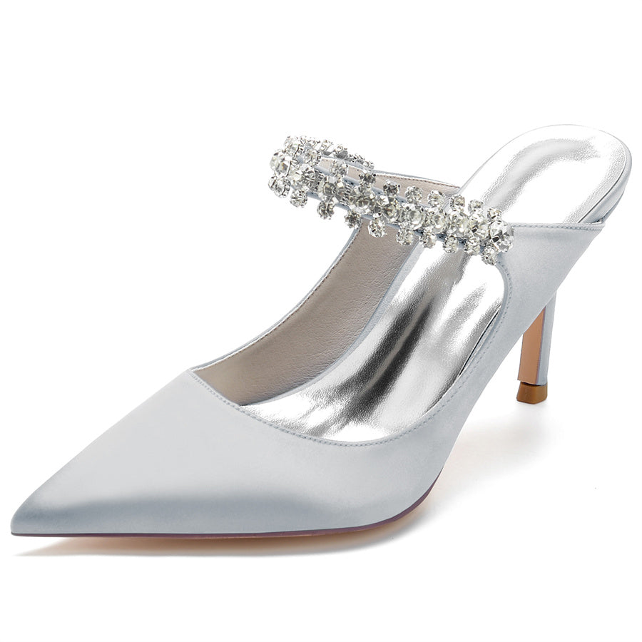 Women's Wedding Shoes Pointed Toe High Heel Bridal Shoes with Rhinestones