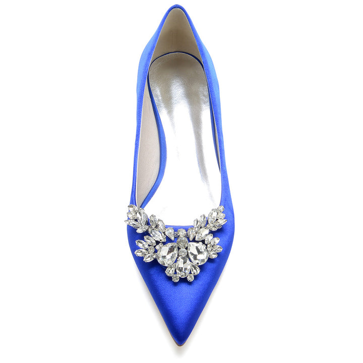 Women's Wedding Shoes Silk Satin Pointed Toe Low Heel Bridal Shoes with Rhinestones