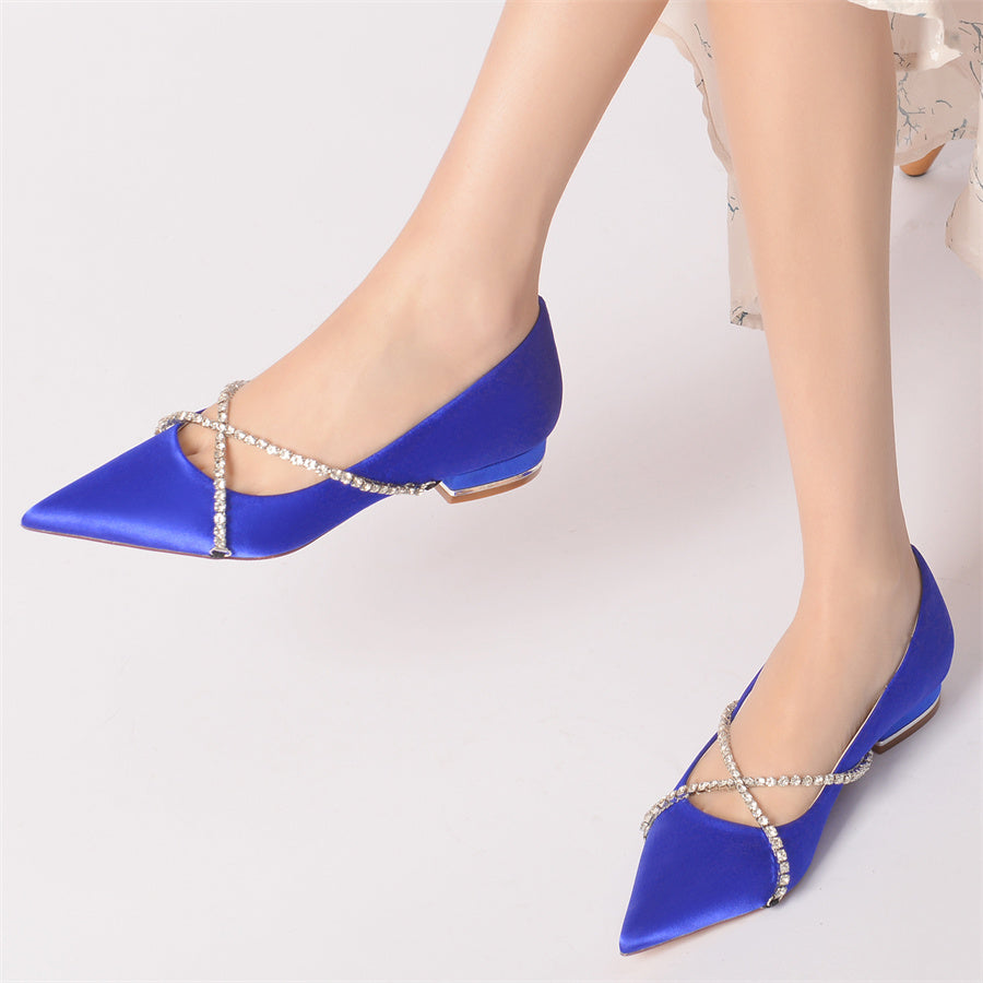 Women's Wedding Shoes Pointed Toe Low Heel Bridal Shoes with Criss Cross Crystals