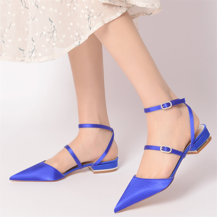 Women's Wedding Shoes Pointed Toe Buckle Low Heel Minimalist Bridal Shoes