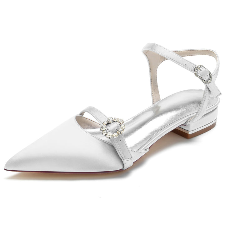 Women's Wedding Shoes Pointed Toe Elegant Low Heel Bridal Shoes with Crystals