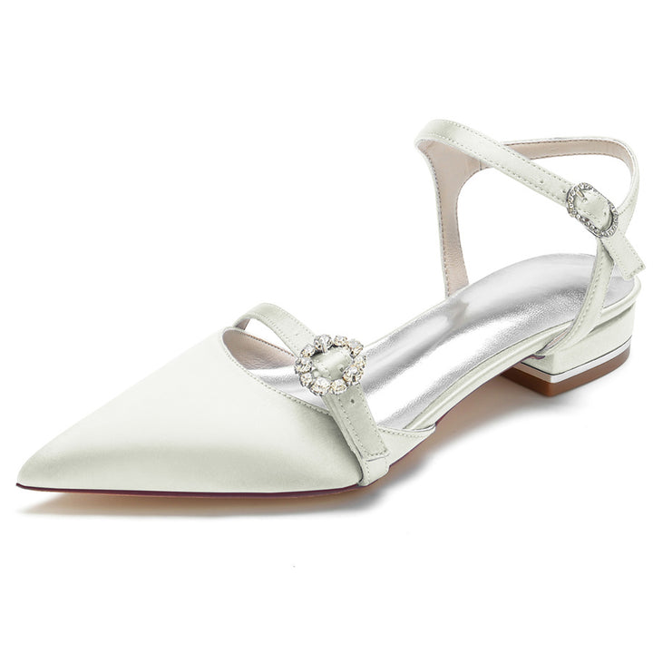 Women's Wedding Shoes Pointed Toe Elegant Low Heel Bridal Shoes with Crystals