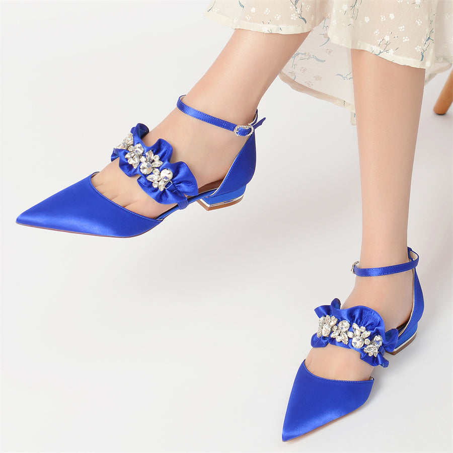 Women's Wedding Shoes Pointed Toe Low Heel Bridal Shoes with Rhinestones