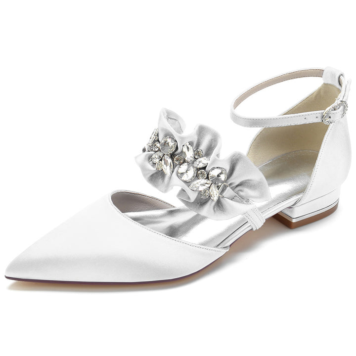 Women's Wedding Shoes Pointed Toe Low Heel Bridal Shoes with Rhinestones