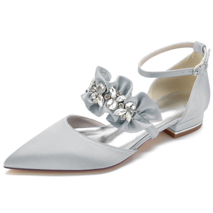 Women's Wedding Shoes Pointed Toe Low Heel Bridal Shoes with Rhinestones