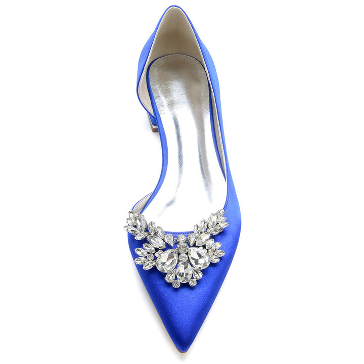 Women's Wedding Shoes Silk Satin Pointed Toe Low Heel Bridal Shoes with Rhinestones