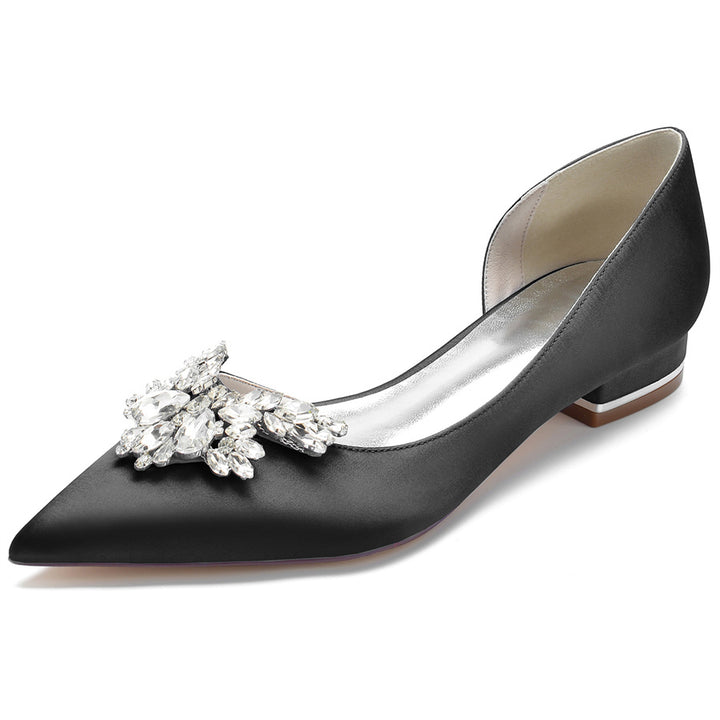 Women's Wedding Shoes Silk Satin Pointed Toe Low Heel Bridal Shoes with Rhinestones