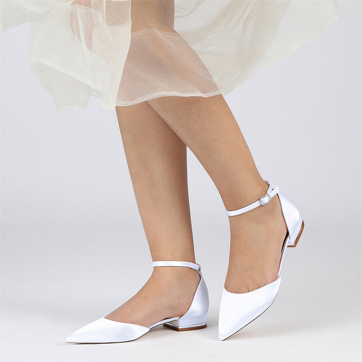 Women's Wedding Shoes Pointed Toe Low Heel Minimalist Bridal Shoes