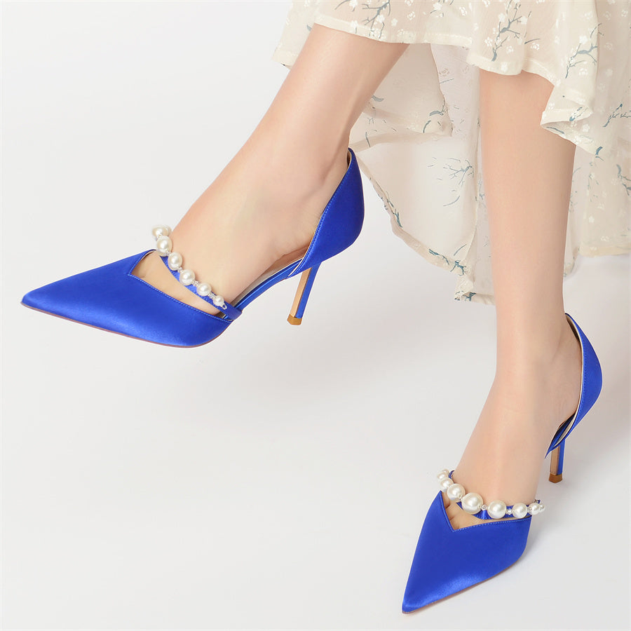 Women's Wedding Pointed Toe Elegant Stiletto Heel Bridal Shoes with Pearls