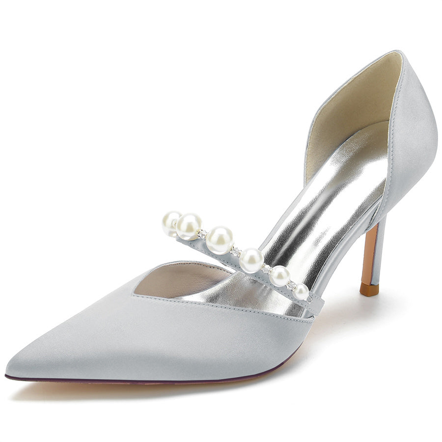 Women's Wedding Pointed Toe Elegant Stiletto Heel Bridal Shoes with Pearls